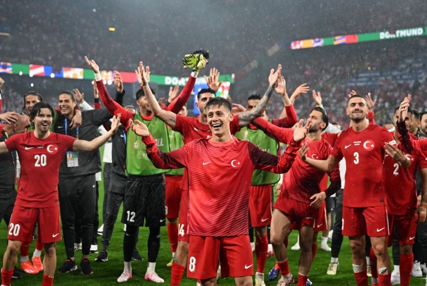 Arda Guler and teammates celebrate victory against Georgia during the 2024 European Football Championship (EURO 2024) Group F football match, Dortmund, Germany, June 18, 2024. (AA Photo)