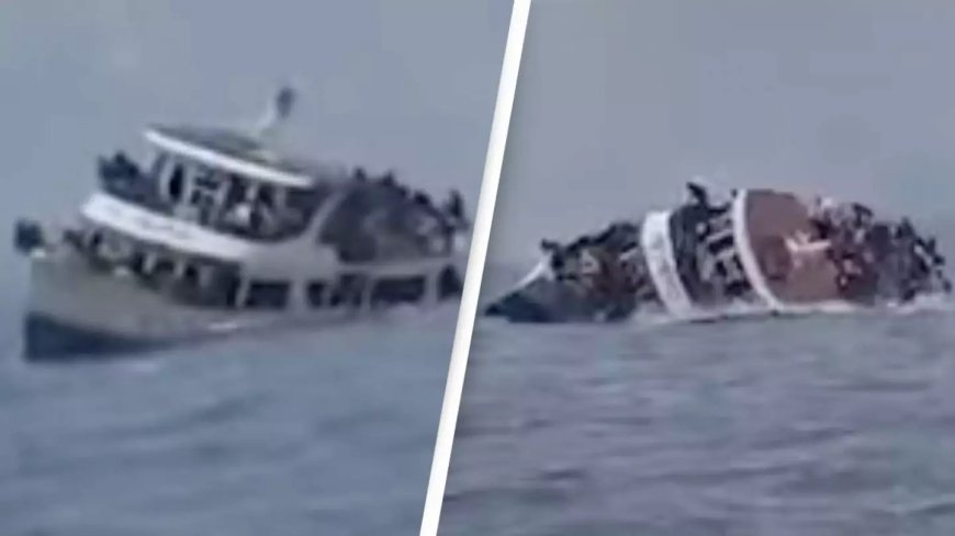 Shocking footage shows tragic moment overloaded ferry capsizes as death toll rises to 78