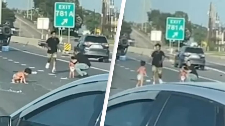 Toddlers found on highway in diapers after being thrown from flipped car during crash